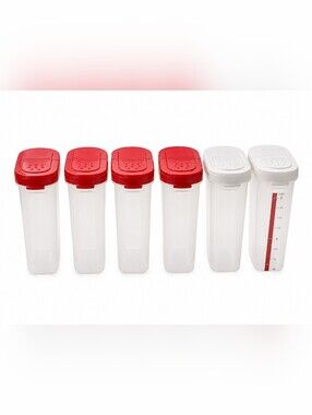 Vintage Tupperware Spice Shaker Containers Set of 6 Red & White Lids Kitchen